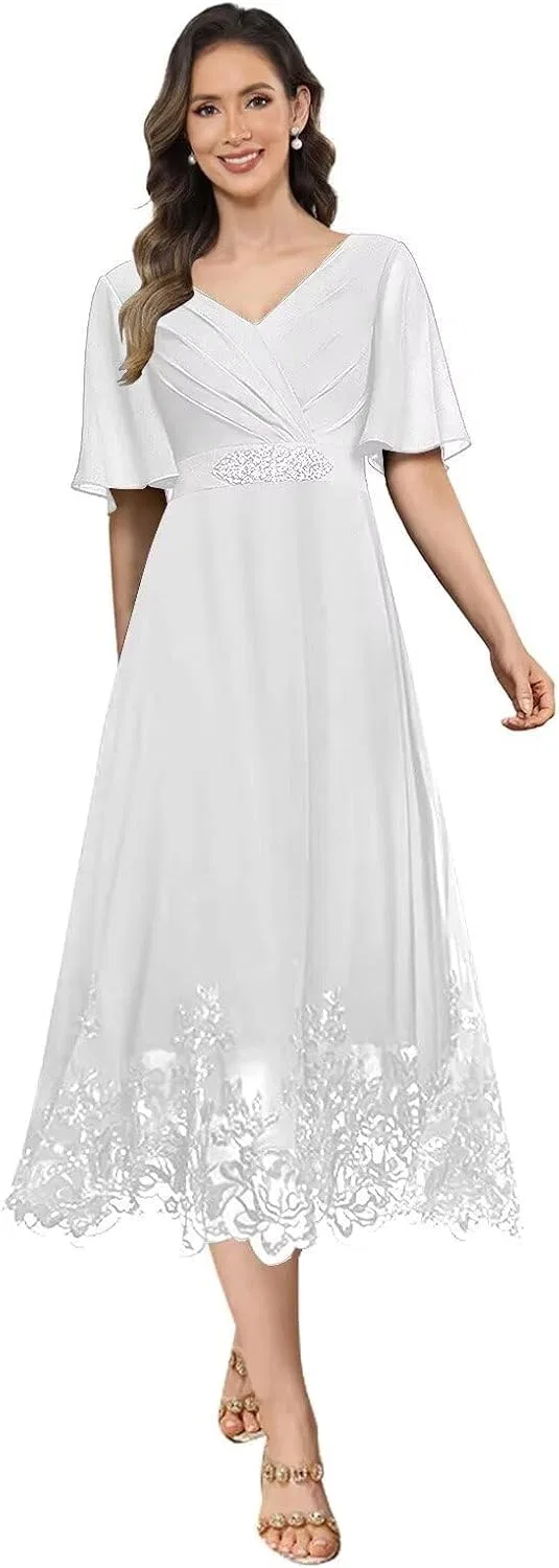 Женское формальное платье с кружевной аппликацией YH115, White