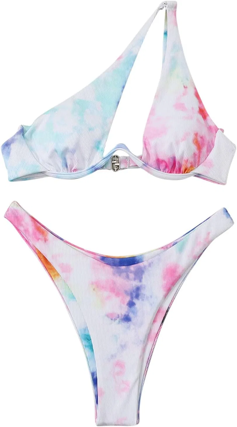 Женский бикини-комплект с одним плечом с вырезами Tie Dye, Purple