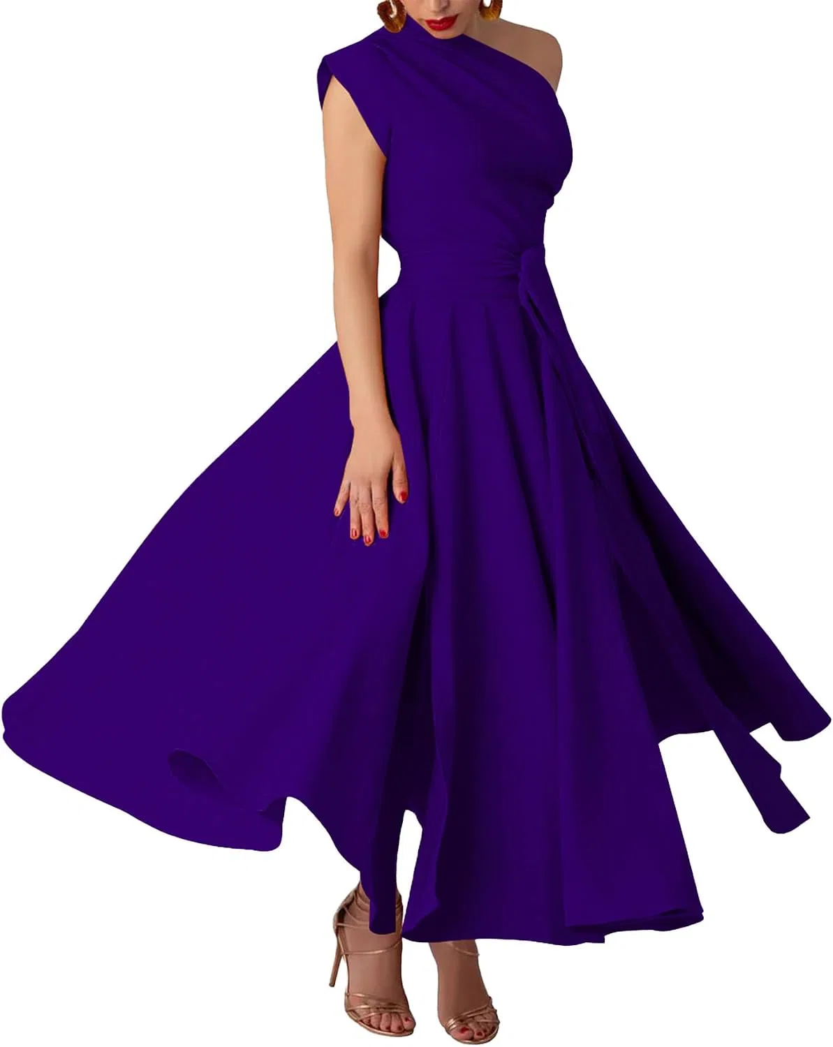 Женское платье с одним плечом асимметричное A-line WEIYIAN, Purple — фото 2