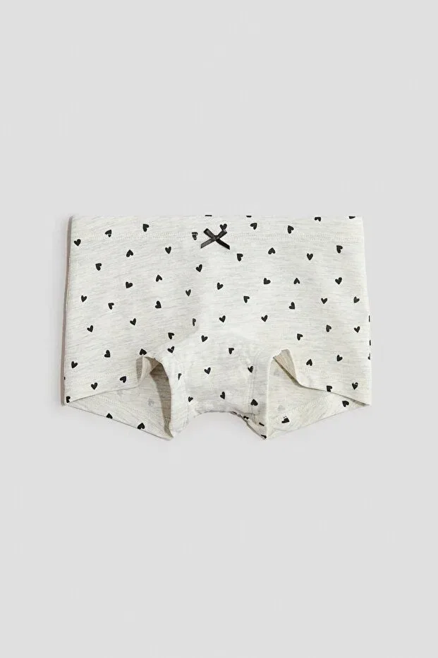 Детские боксеры для девочек хлопковые 5 шт H&M, Light Gray Flecked/Hearts — фото 2