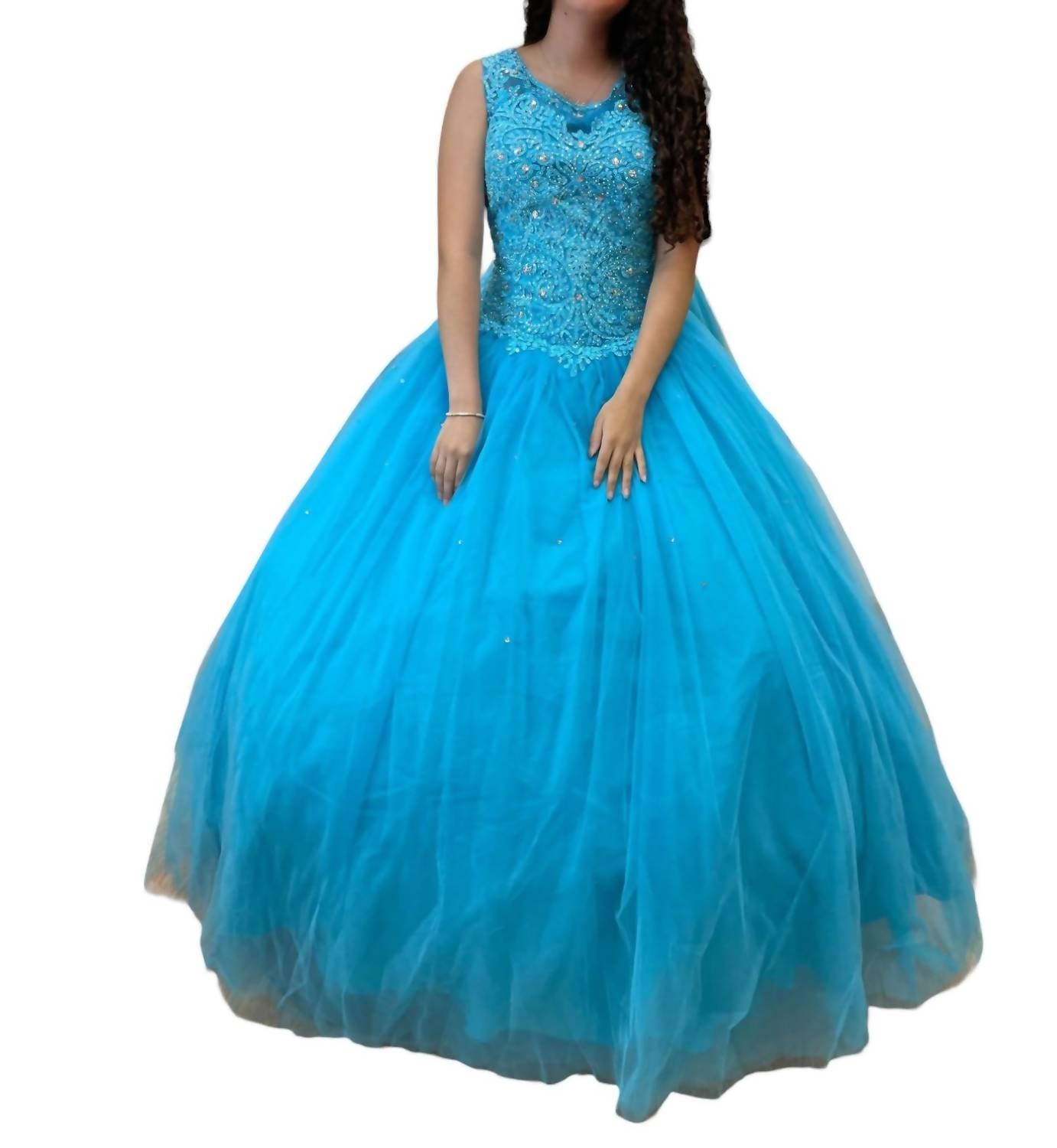 Бирюзовое платье Quinceañera с овальным вырезом House of Wu — фото 3