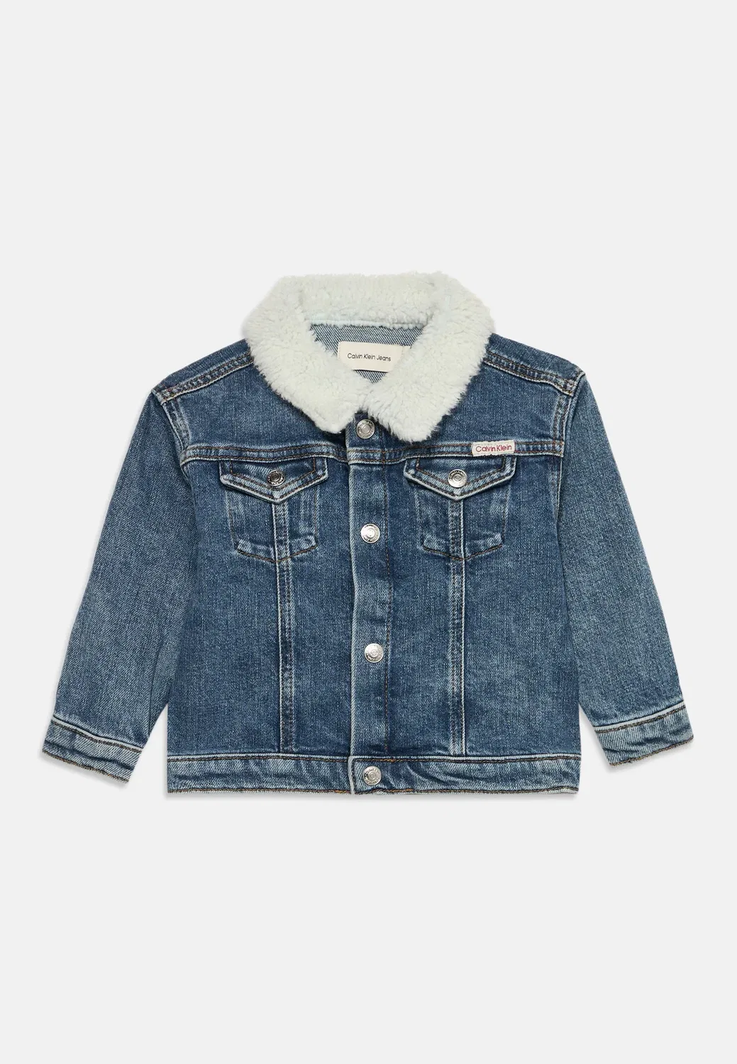 Детская куртка с воротником, унисекс - джинсовая куртка Calvin Klein Jeans, Dark-Blue Denim