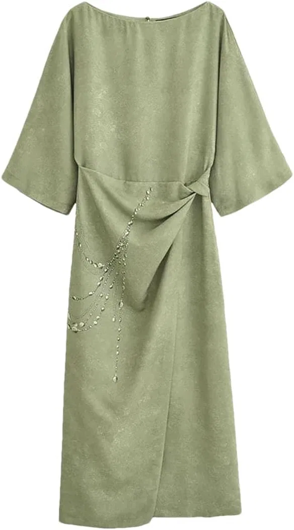 Женское винтажное платье прямого кроя с принтом, 3/4 рукав, O-Neck, Elegant Business Dresses, Generic