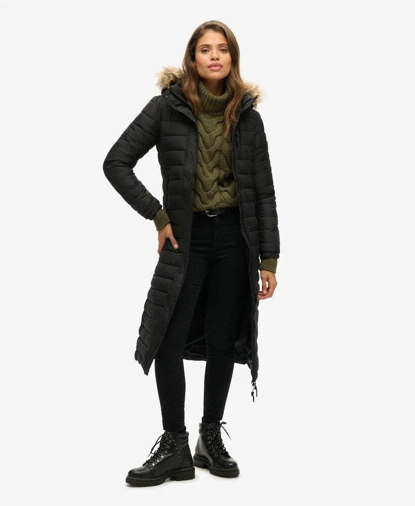 Женское пальто с длинным кроем Super Longline Fuji Superdry, ЧЕРНЫЙ