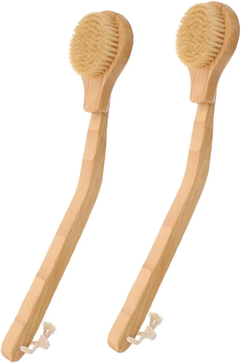 Щетка для тела с длинной ручкой, набор 2 шт, SAFIGLE, Bamboo Khaki