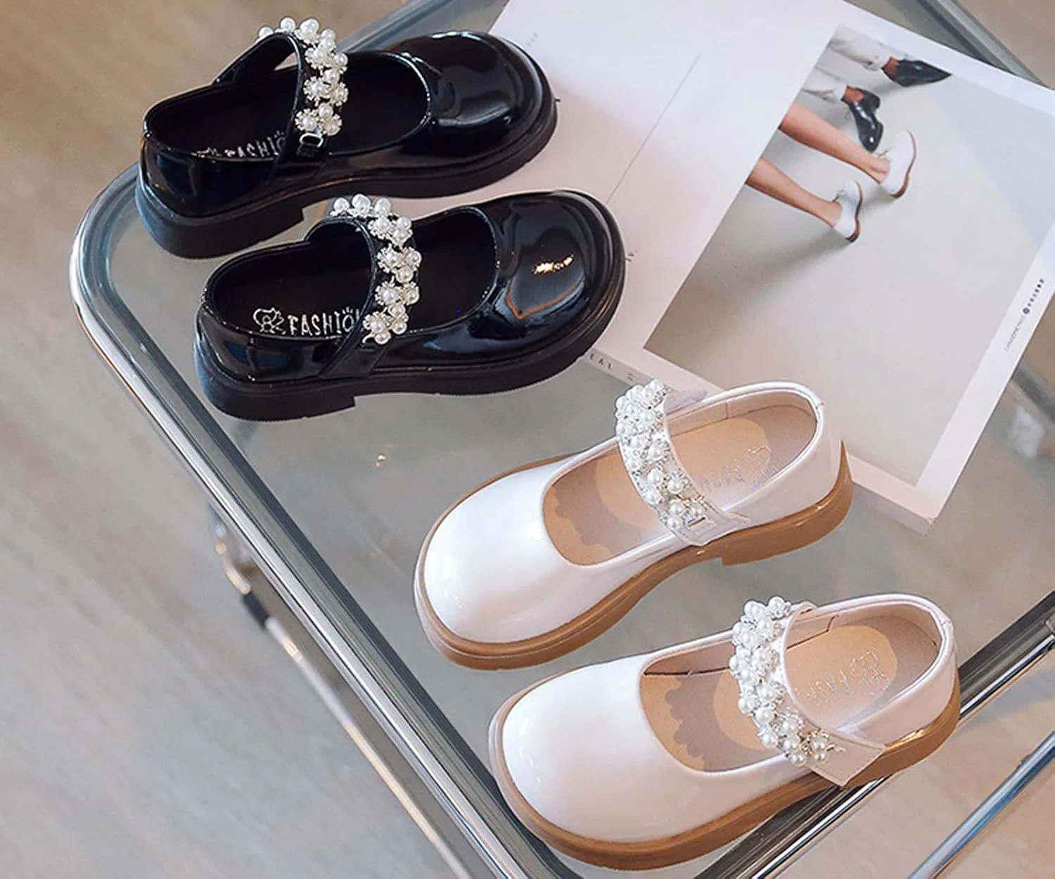 Детские туфли для девочек с бантом и жемчугом Mary Jane Princess Ballet Flats, Black — фото 4
