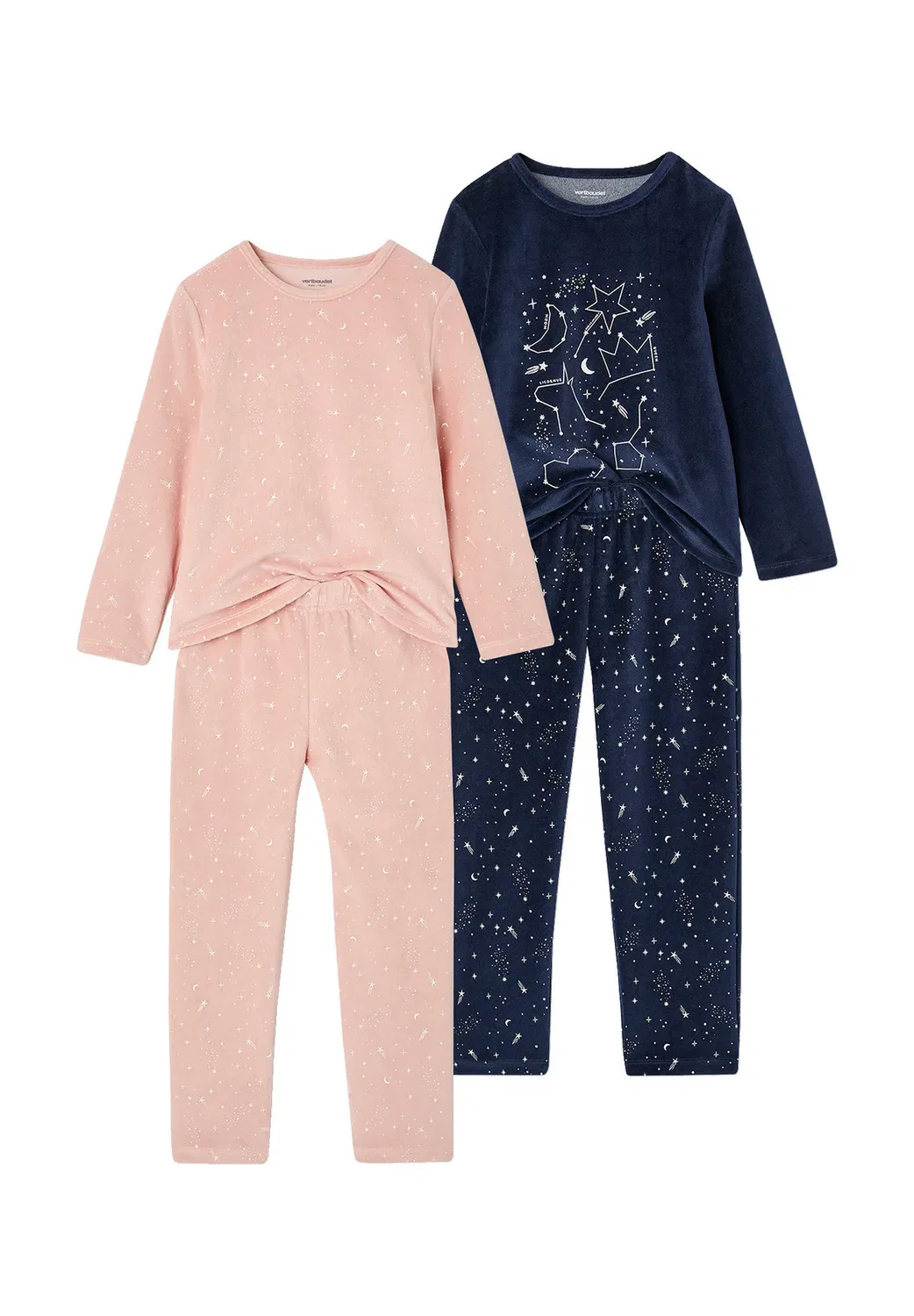 2 Er-Pack schlafanzüge lang mädchen samt set - пижамный комплект Vertbaudet, Pudrig Rosa