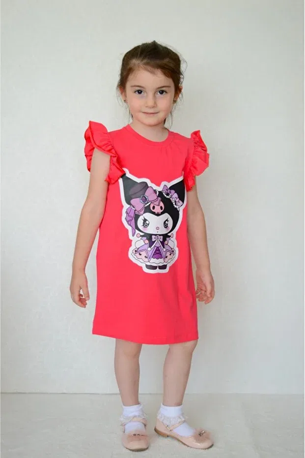 Детское платье для девочек с принтом Kuromi Printed Sevimli, Fuchsia