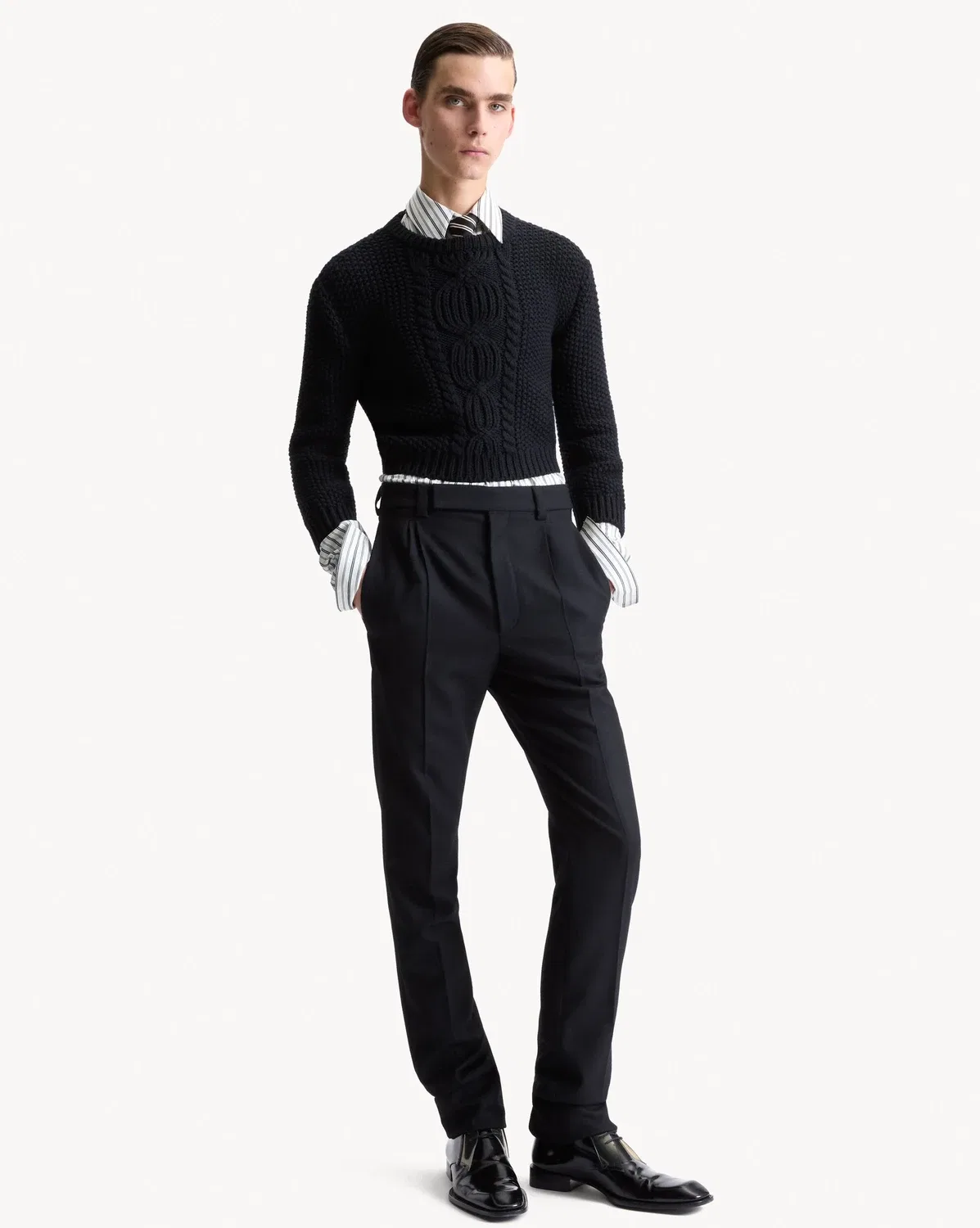 Зауженные брюки из флиса из чесаной шерсти SAINT LAURENT, черный — фото 2