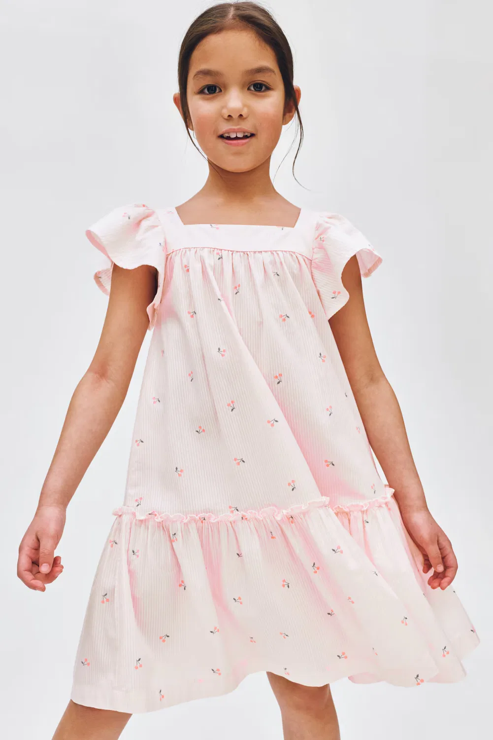 Расклешенное хлопковое платье H&M, Hellrosa/Kirschen