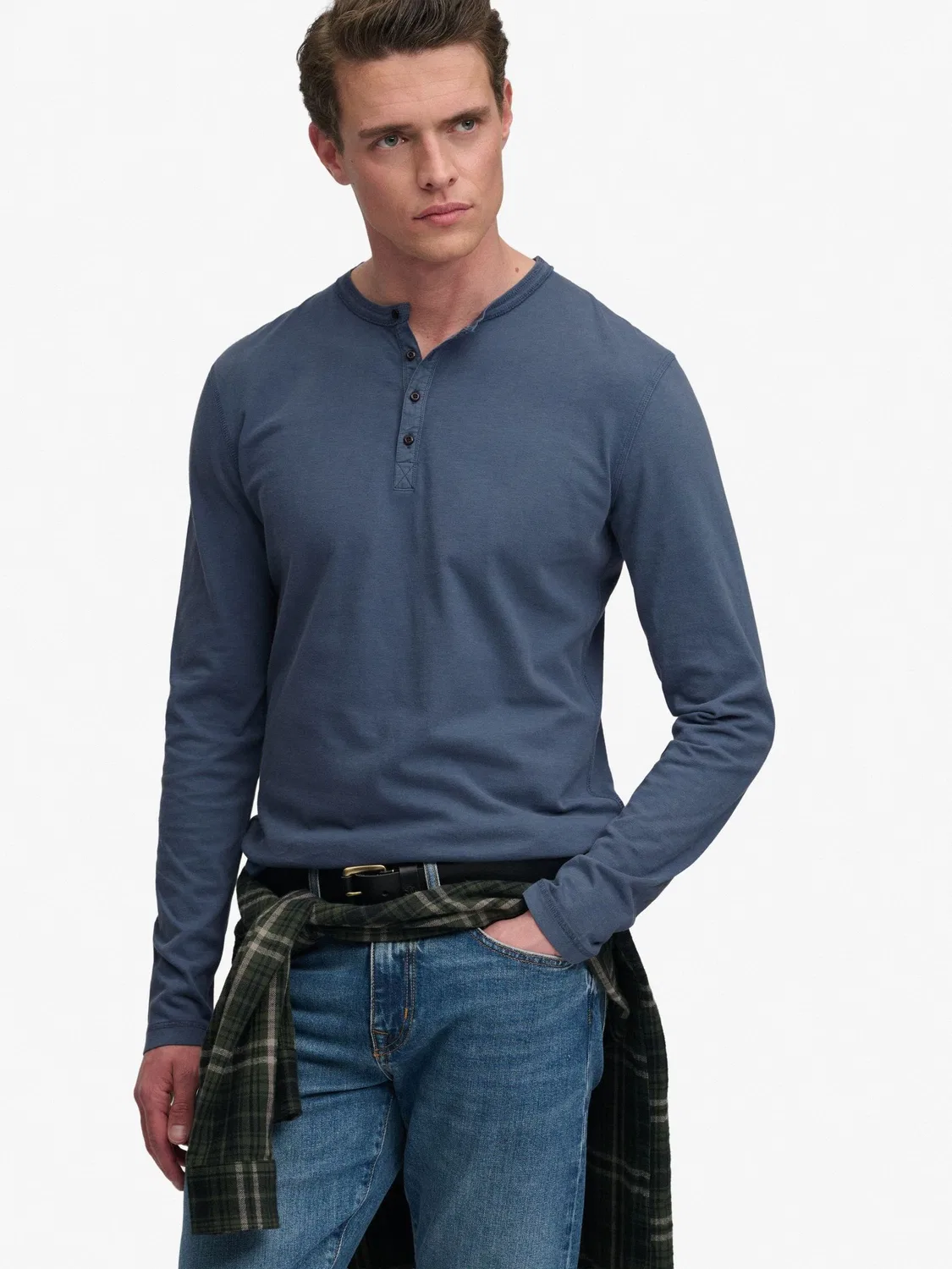 Футболка с длинным рукавом Grandad Top, Slim Fit Superdry, синий