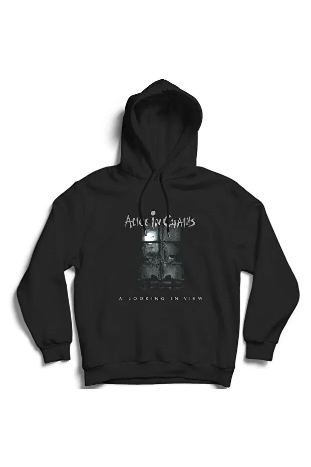 Детское худи с принтом Alice in chains - a looking in view rock metal music band The Fame, Black
