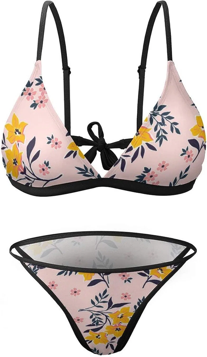 Женский бикини-комплект с цветочным принтом, треугольный топ, High Cut Bottom, Flowers-2