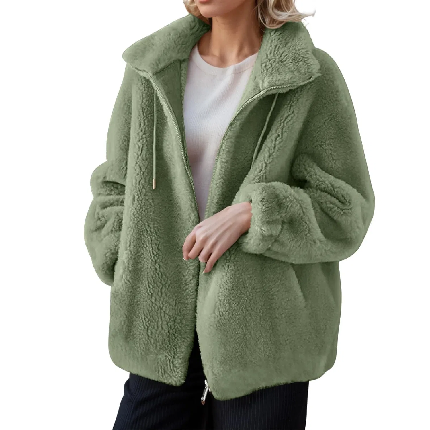 Женское утепленное пальто из флиса с принтом, Winter Fleece Jacket, Verde — фото 2