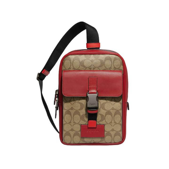 

Сумка Coach Outlet Track In Colorblock Signature Canvas, черный/красный/хаки