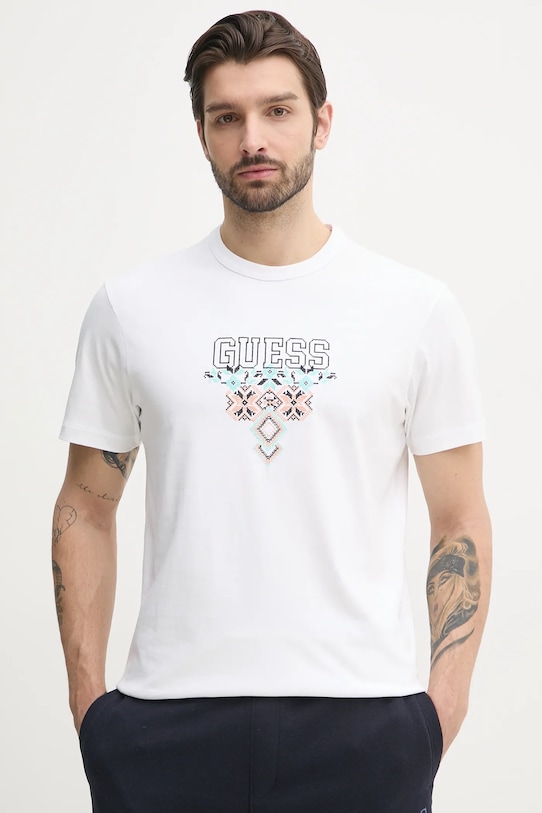

Хлопковая футболка Guess, белый