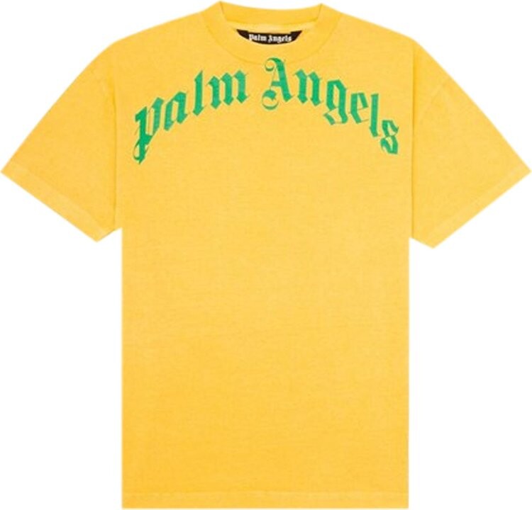 Футболка Palm Angels Vintage Wash Curved Logo Tee 'Yellow/Green', желтый — фото 2