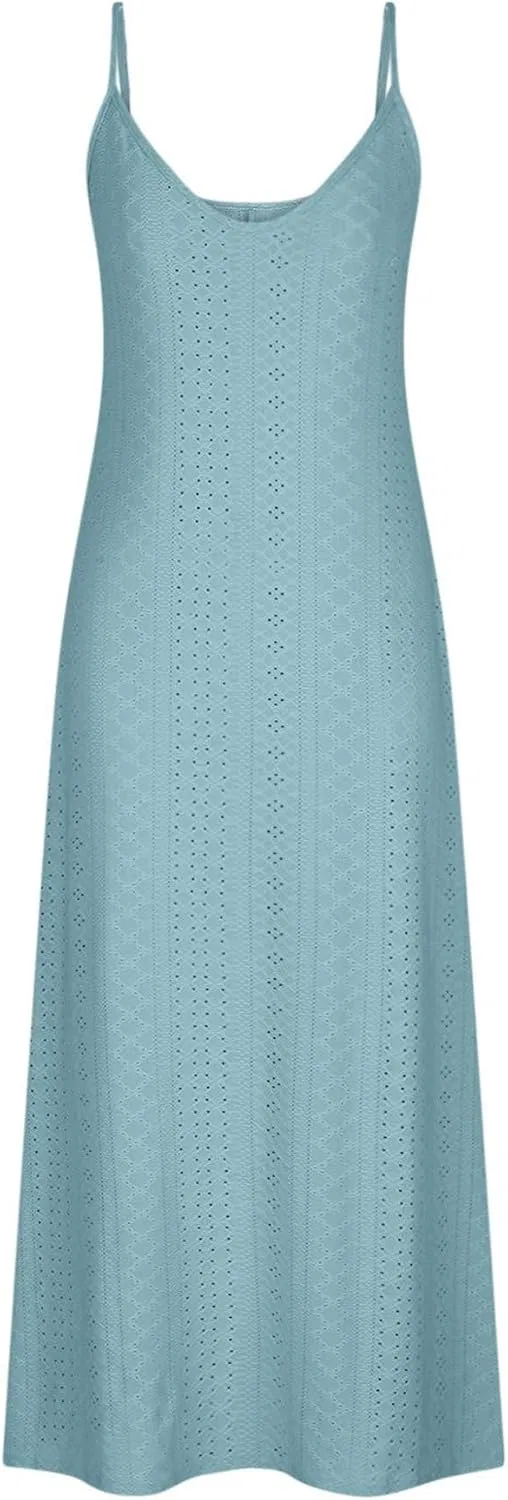 Женское макси-платье с открытыми плечами и кружевным вырезом Generic, Light Blue — фото 2