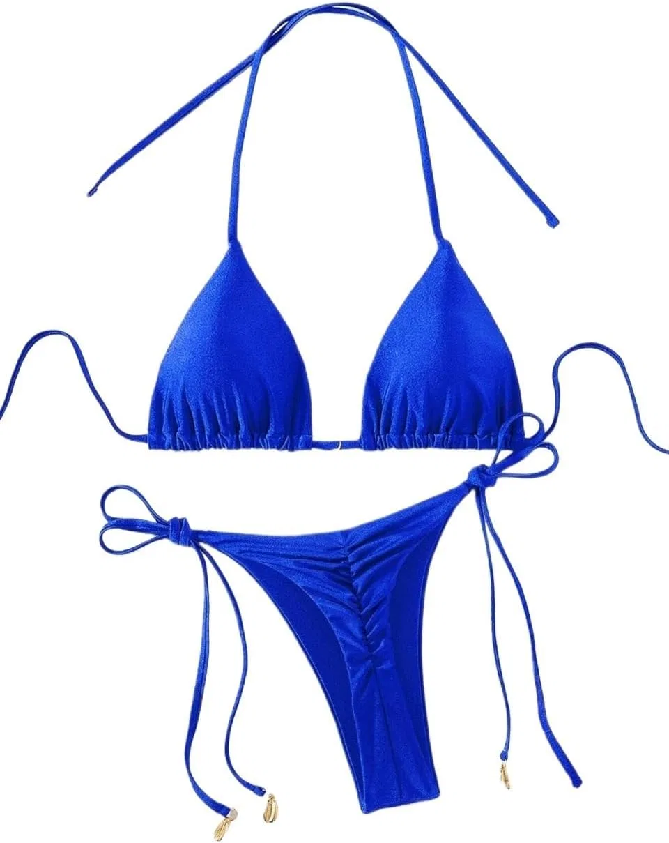 Женский бикини-сет с высокой талией, завязками сзади, Royal Blue — фото 2