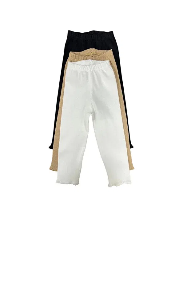 Детские леггинсы для девочек хлопковые 3-предметный набор Stretch fabric stretchy girls-boys 3-piece baby tights single bottom tights Fun Kids Colthinig, Black-Cream-Milk Coffee — фото 2