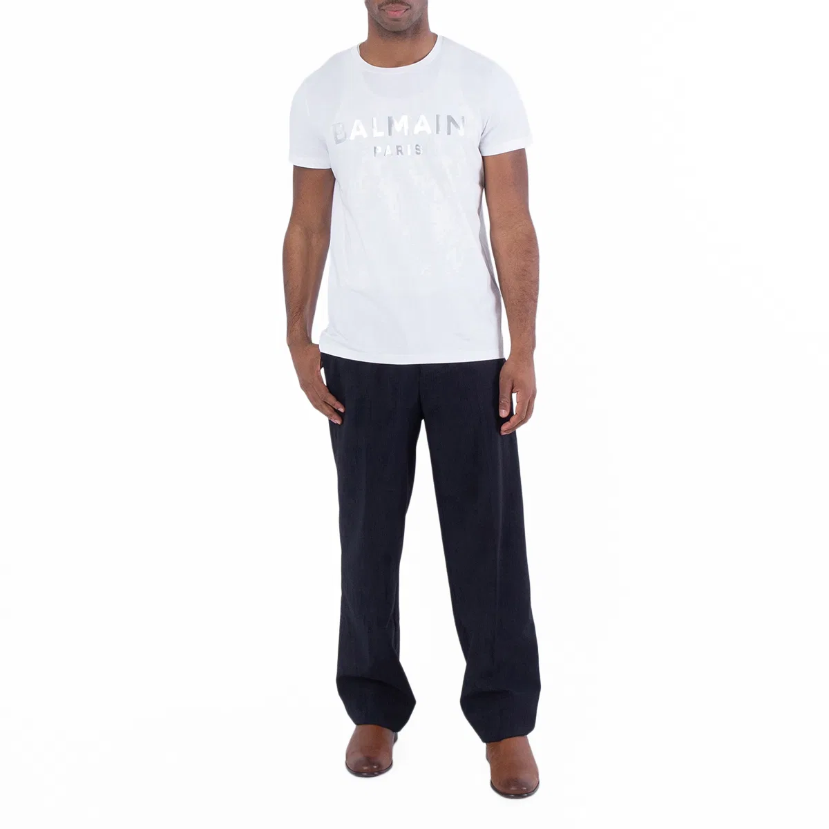 Футболка с фольгированным логотипом Foil Logo Embossed T Shirt Balmain, Gac White/Argent — фото 4