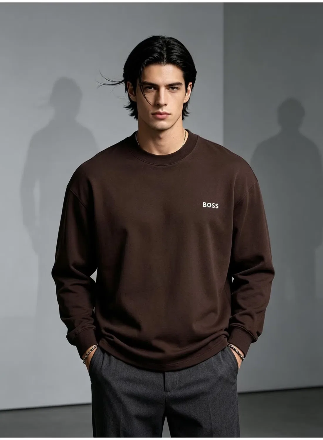 Свитшот с круглым выворотом Earth Tone Retro Casual Street Boss, коричневый — фото 2