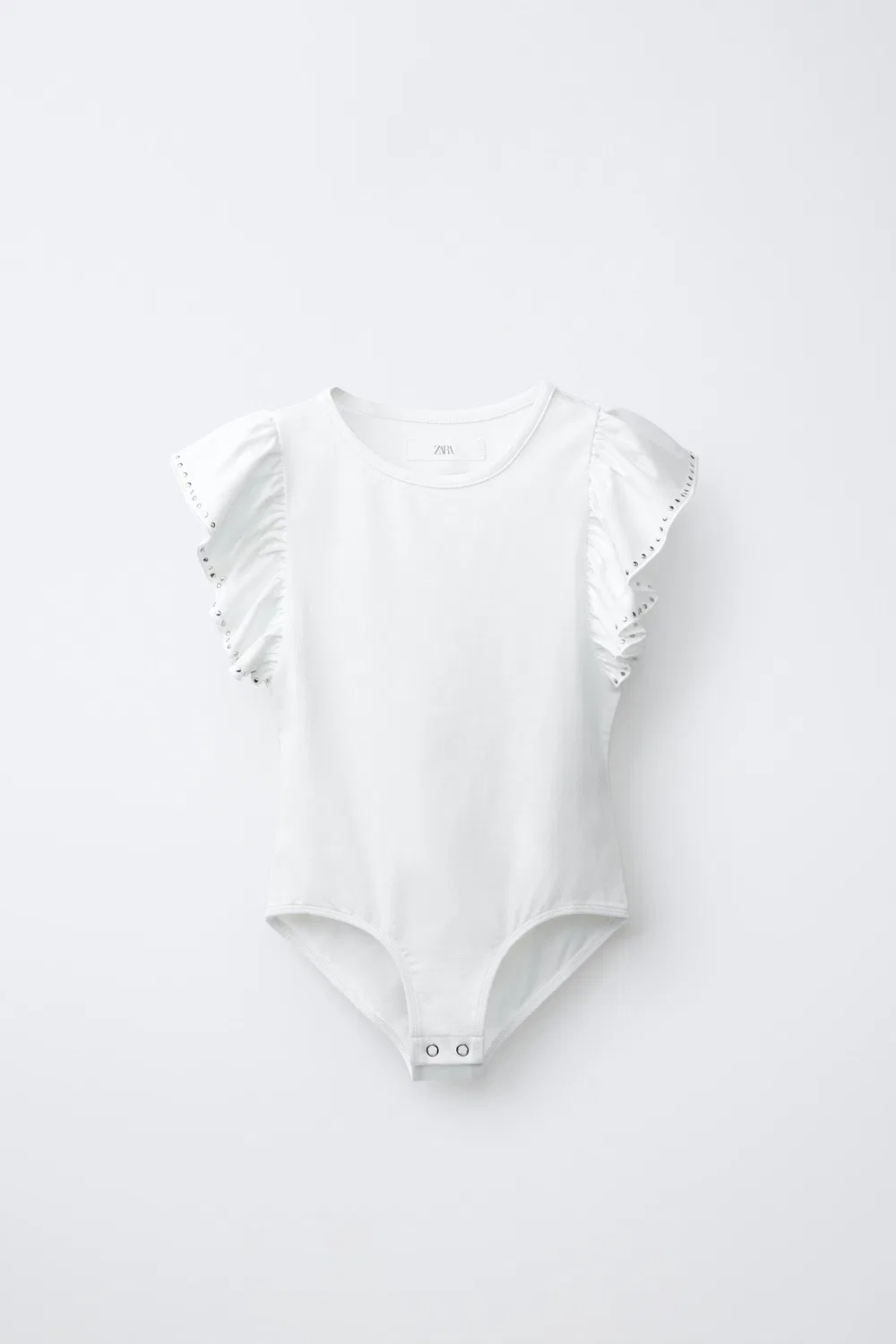 Боди с оборками и заклепками, смесь модала ZARA, White