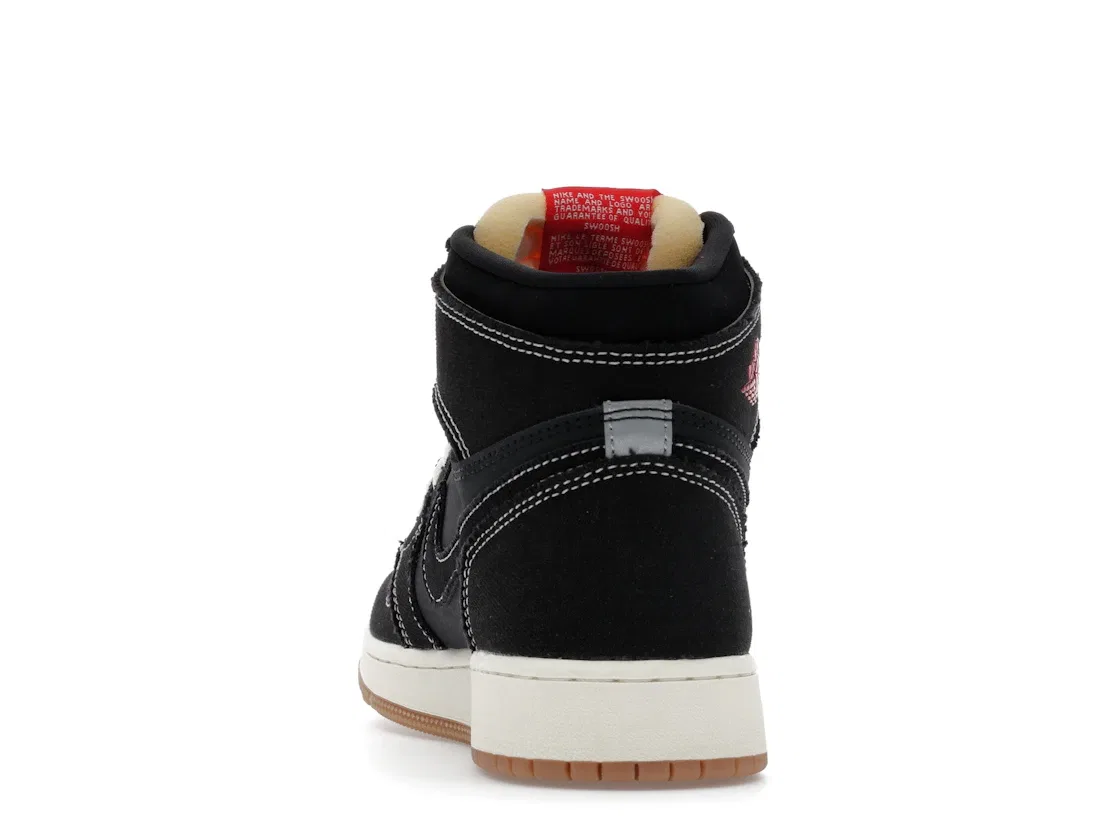 Детские кроссовки с замшей Jordan 1 Retro High OG Flight Club Jordan, Black/Sail/Gum Medium Brown/University Red — фото 4