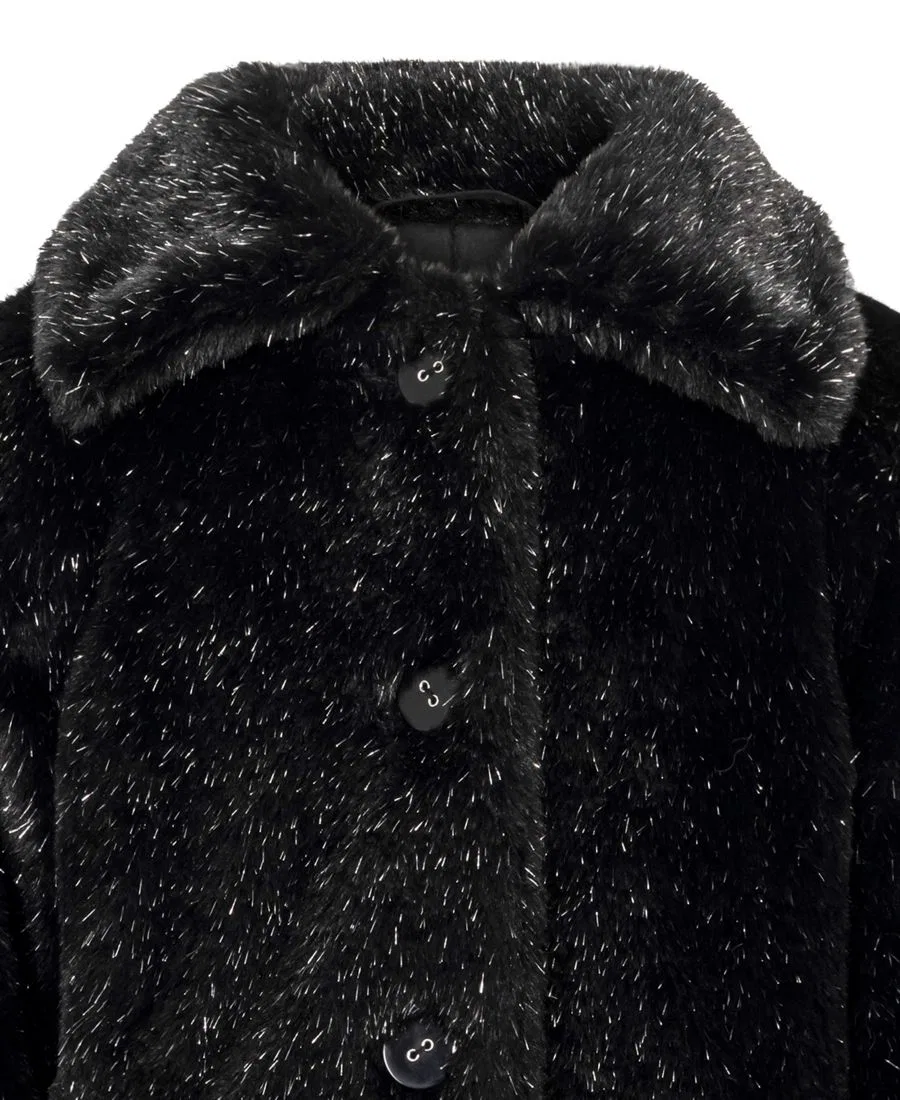 Детская куртка-трапеция из искусственного меха с сумочкой S Rothschild & CO, Black/Silver — фото 4