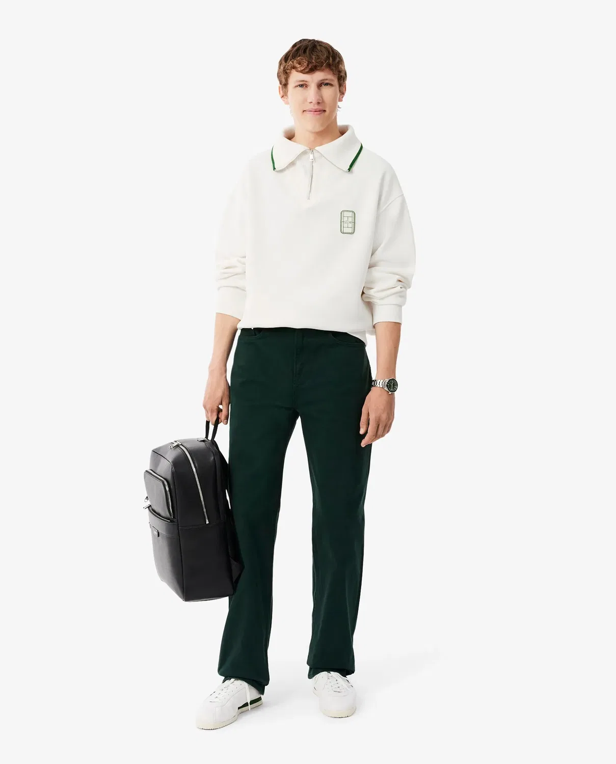 Свитшот мужской Lacoste с высоким воротником на молнии, свободный крой, Blanco — фото 4