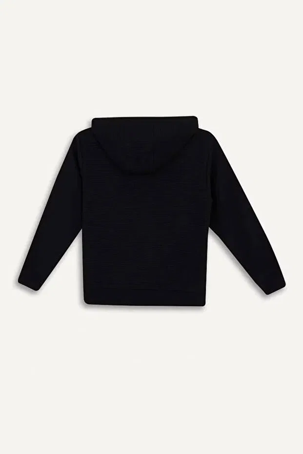 Детский кардиган на молнии с капюшоном черный Defacto, Black — фото 3
