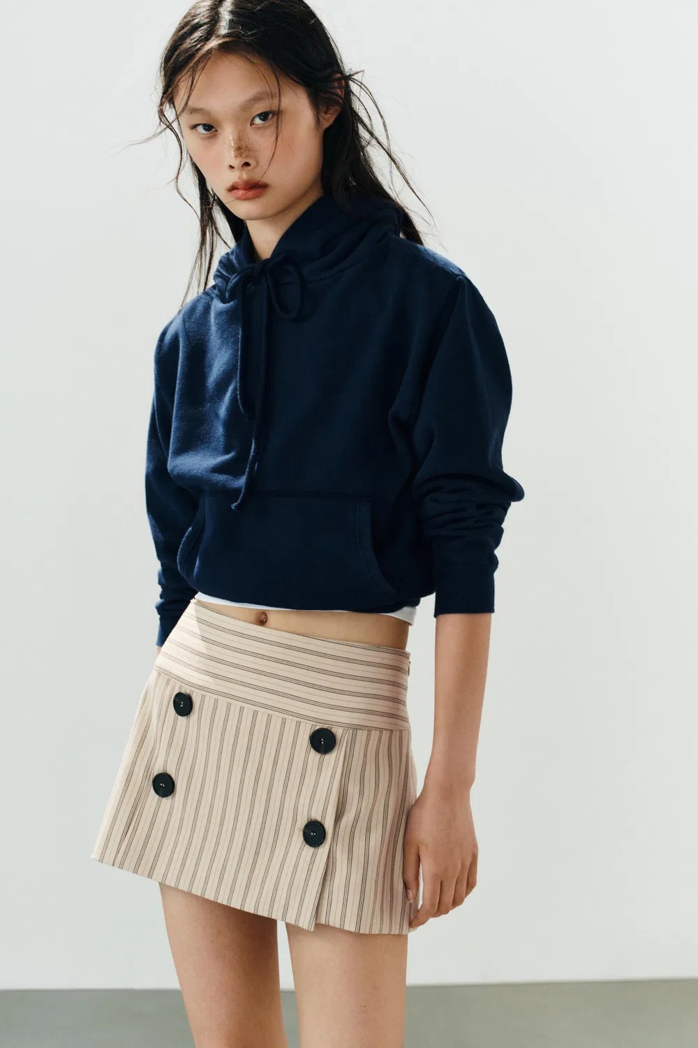 Шорты-юбка в полоску на пуговицах ZARA, Light brown — фото 3