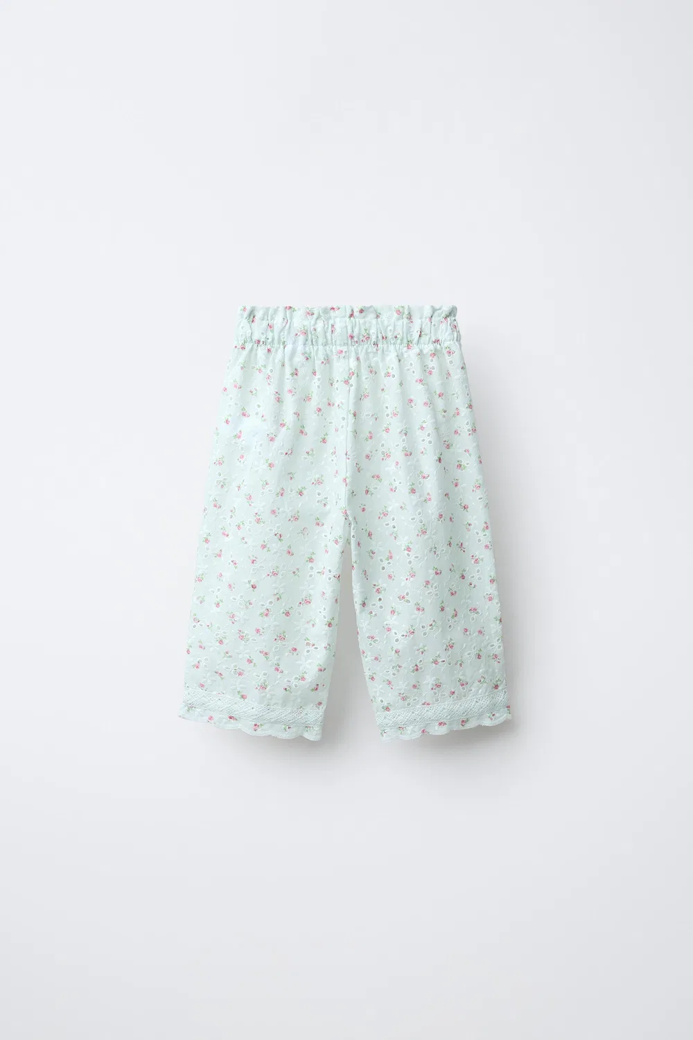 Брюки-кюлоты с цветочным принтом и швейцарской вышивкой ZARA, Sea Green — фото 2