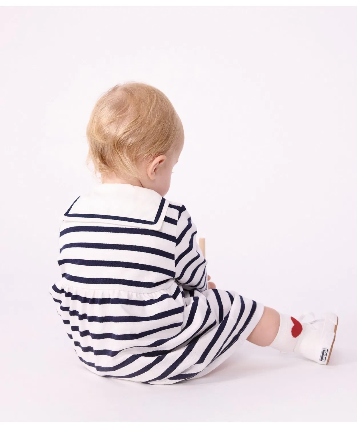 Детское платье с матросским воротником Petit Bateau, Белый/Темно-синий — фото 4