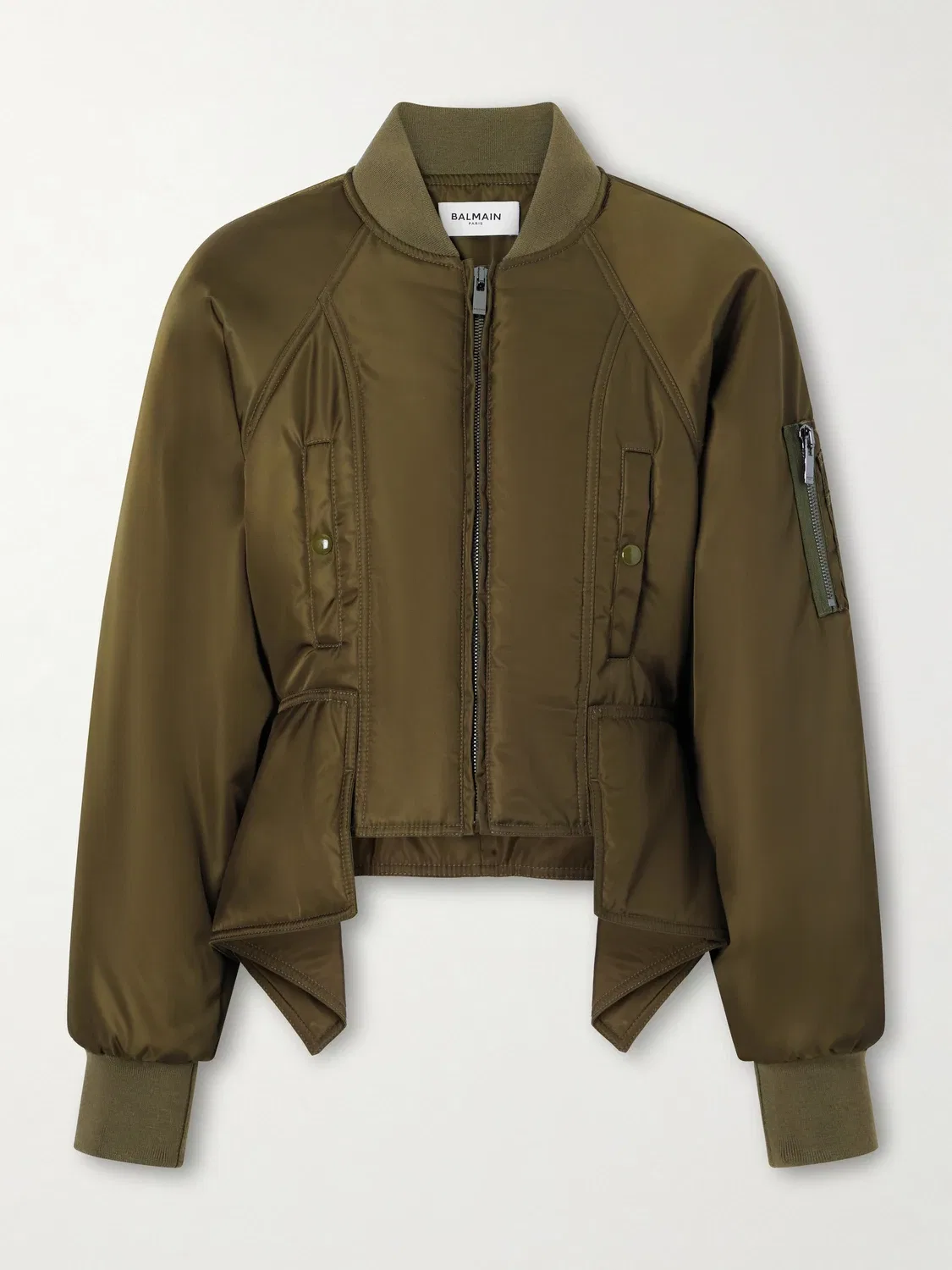 Укороченная куртка из атласа с панелями Balmain, хаки