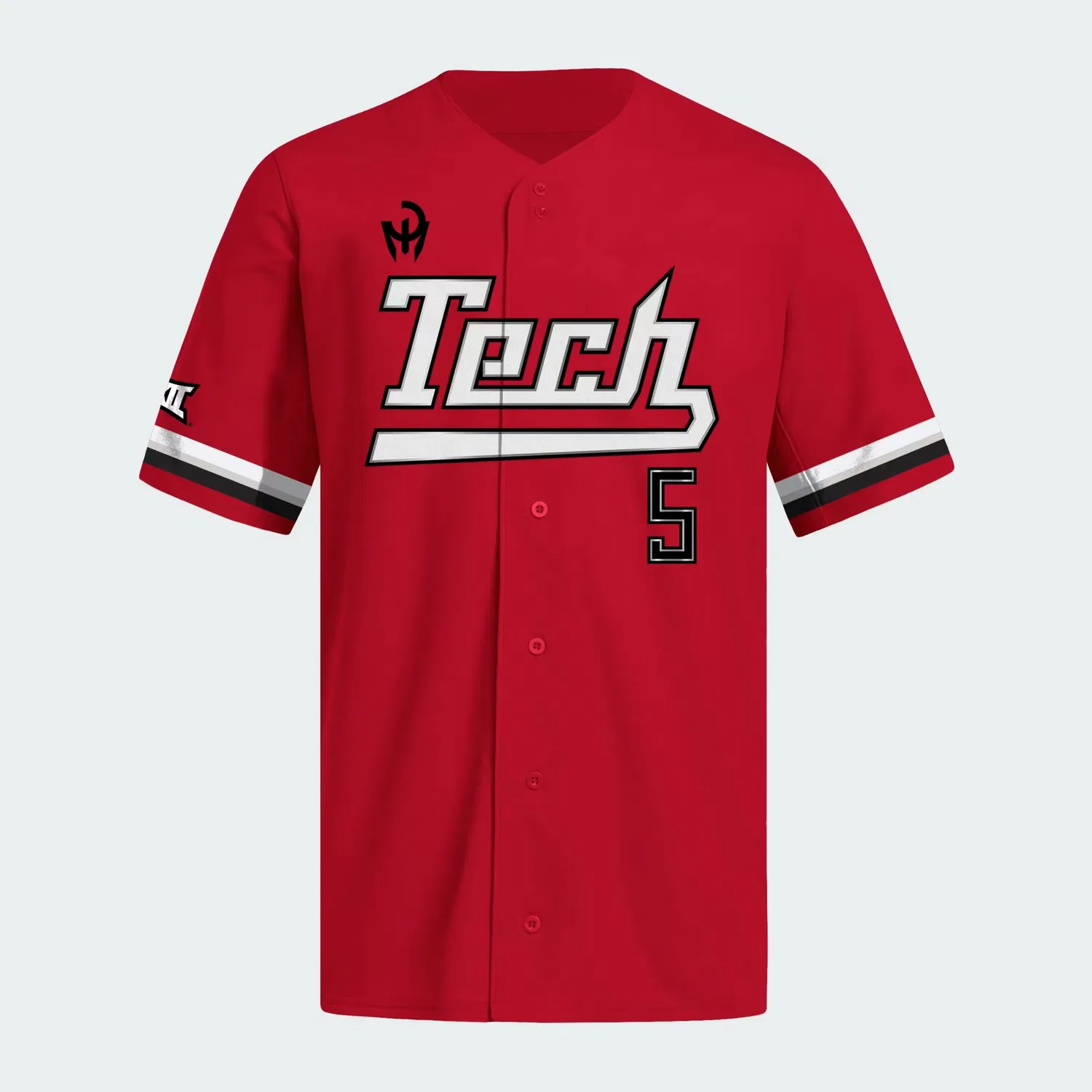 Мужская бейсбольная джерси с планкой на пуговицах Texas Tech x Mahomes Adidas Performance, Team Power Red — фото 2