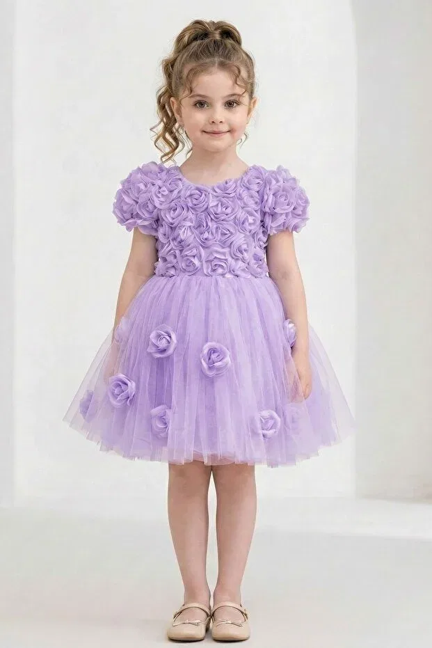 Детское платье для девочек с принтом Rosali Lase Detail Girls Tutu Evening Dress M00803 Mnk Baby&Kids, Lila — фото 2