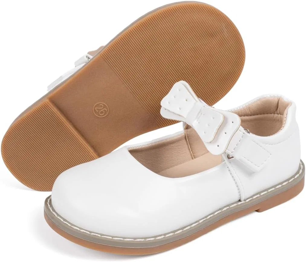 Детские туфли Мэри Джейн для девочек с цветком GOJERP, White — фото 3