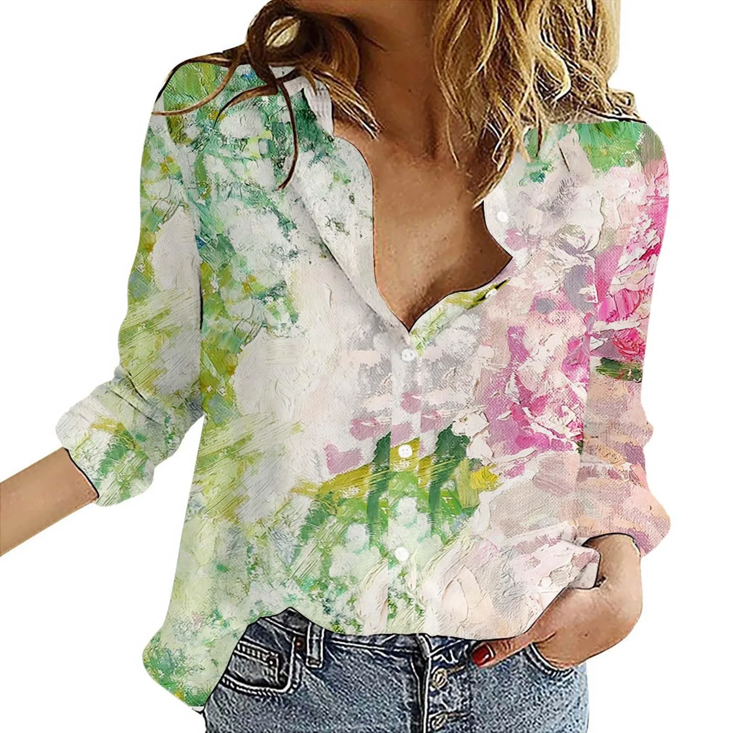 Женская блуза из хлопка и льна с принтом, модель Cotton Linen Shirt, W Ag