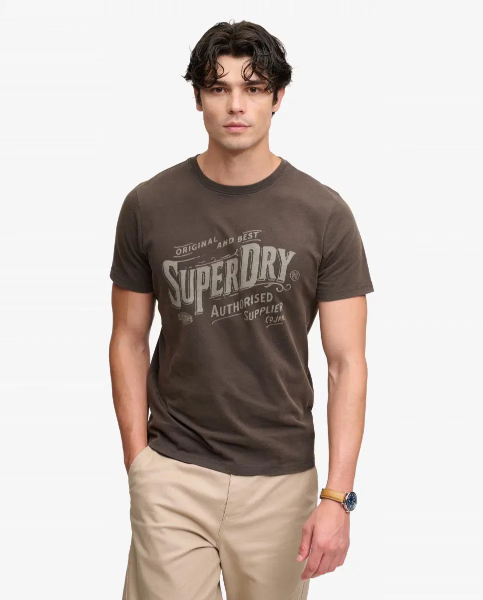 Мужская футболка с принтом, Vintage Workwear, Superdry, черный