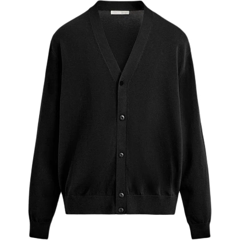 Мужской кардиган с V-образным вырезом, черный, ZARA