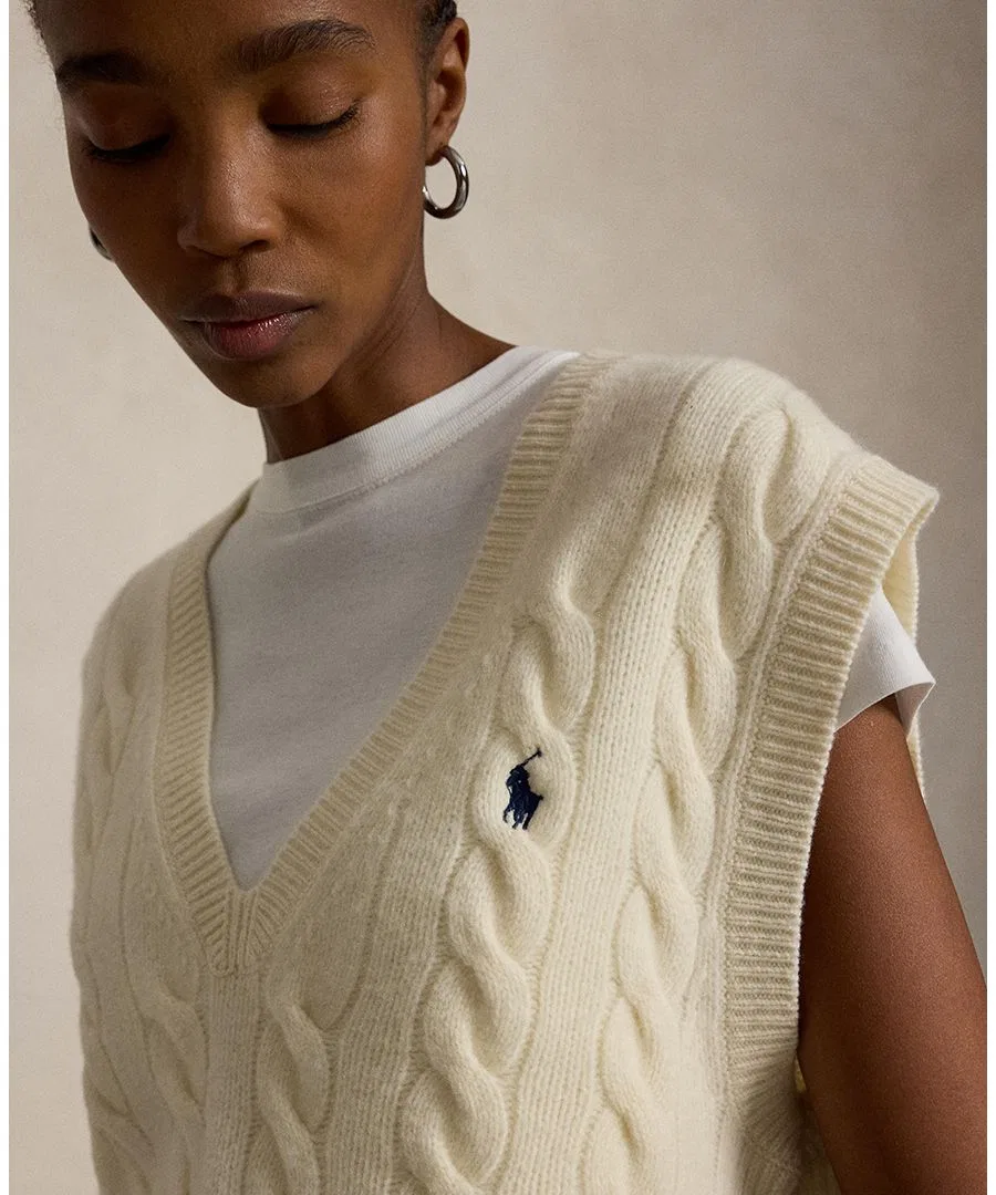 Женский безрукавный свитер-жилет с V-образным вырезом Polo Ralph Lauren, Authentic Cream — фото 3