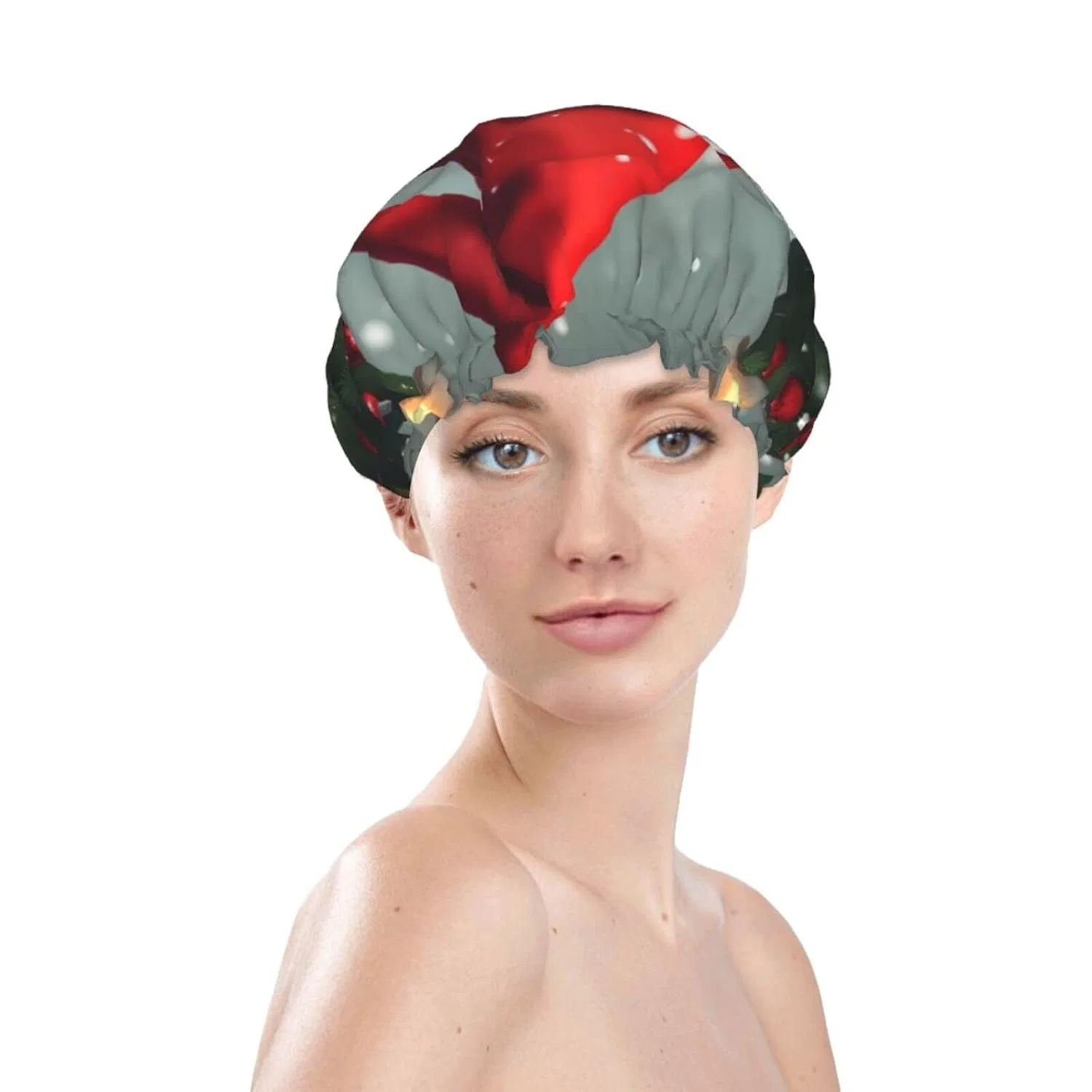 Шапочка для душа многоразовая, FRESQA, с двойной защитой от брызг, One Size, Traditional Christmas Gnome — фото 3