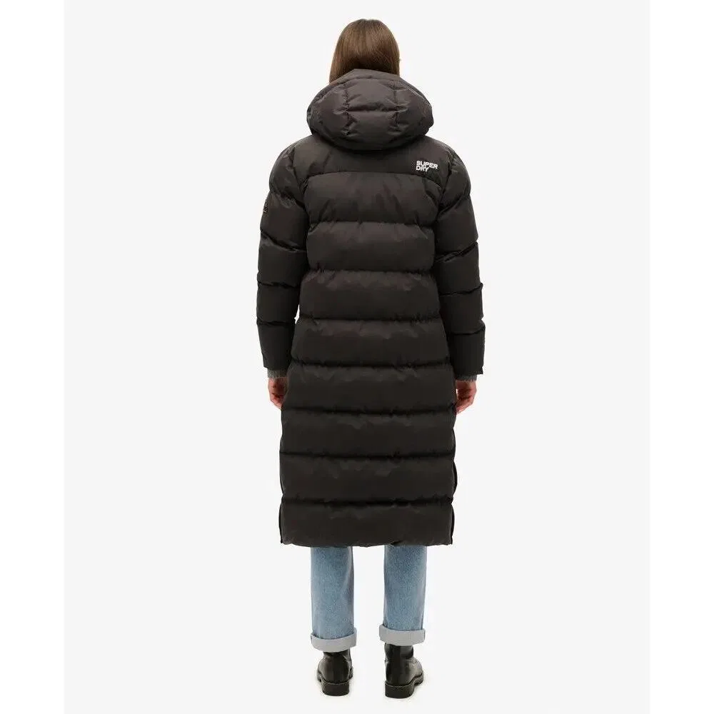 Женская длинная стеганая куртка из микрофибры Superdry, Черный — фото 3