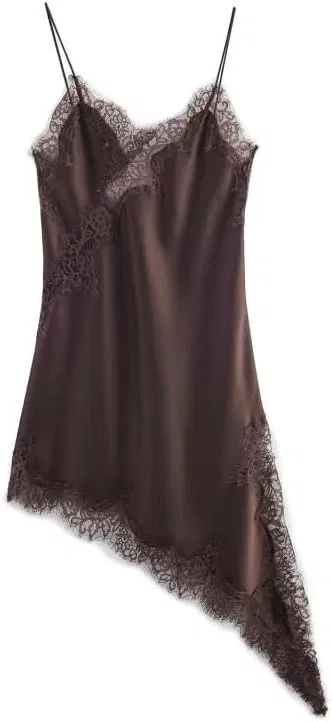 Женское кружевное платье-комбинация асимметричное Dark Brown