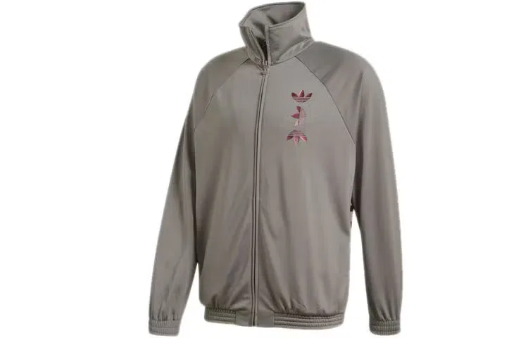 Куртка спортивная с воротником-стойкой с принтом логотипа Adidas, серая
