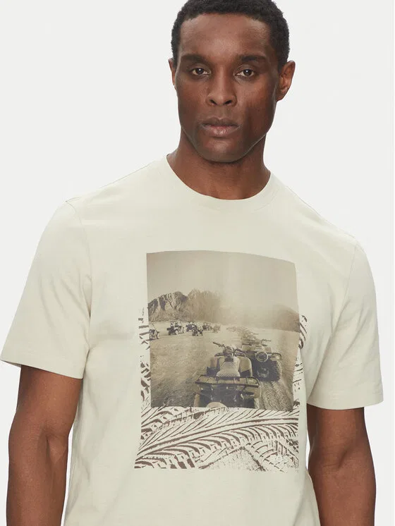 Футболка regular fit Te_Dunetrace Boss, бежевый — фото 4