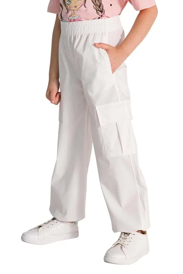 Детские брюки для девочек хлопковые с карго-карманами Wakawakakidsstore, White