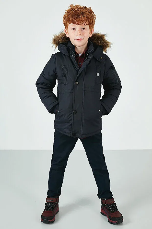 Детское пальто для девочек с капюшоном Lela, Navy Blue — фото 3