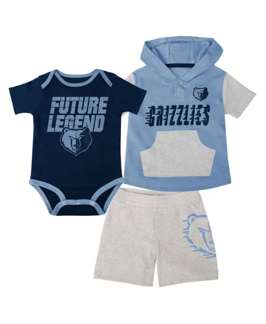 Комплект для малыша из боди, худи-футболки и шорт с принтом Memphis Grizzlies Outerstuff, Navy Light Blue